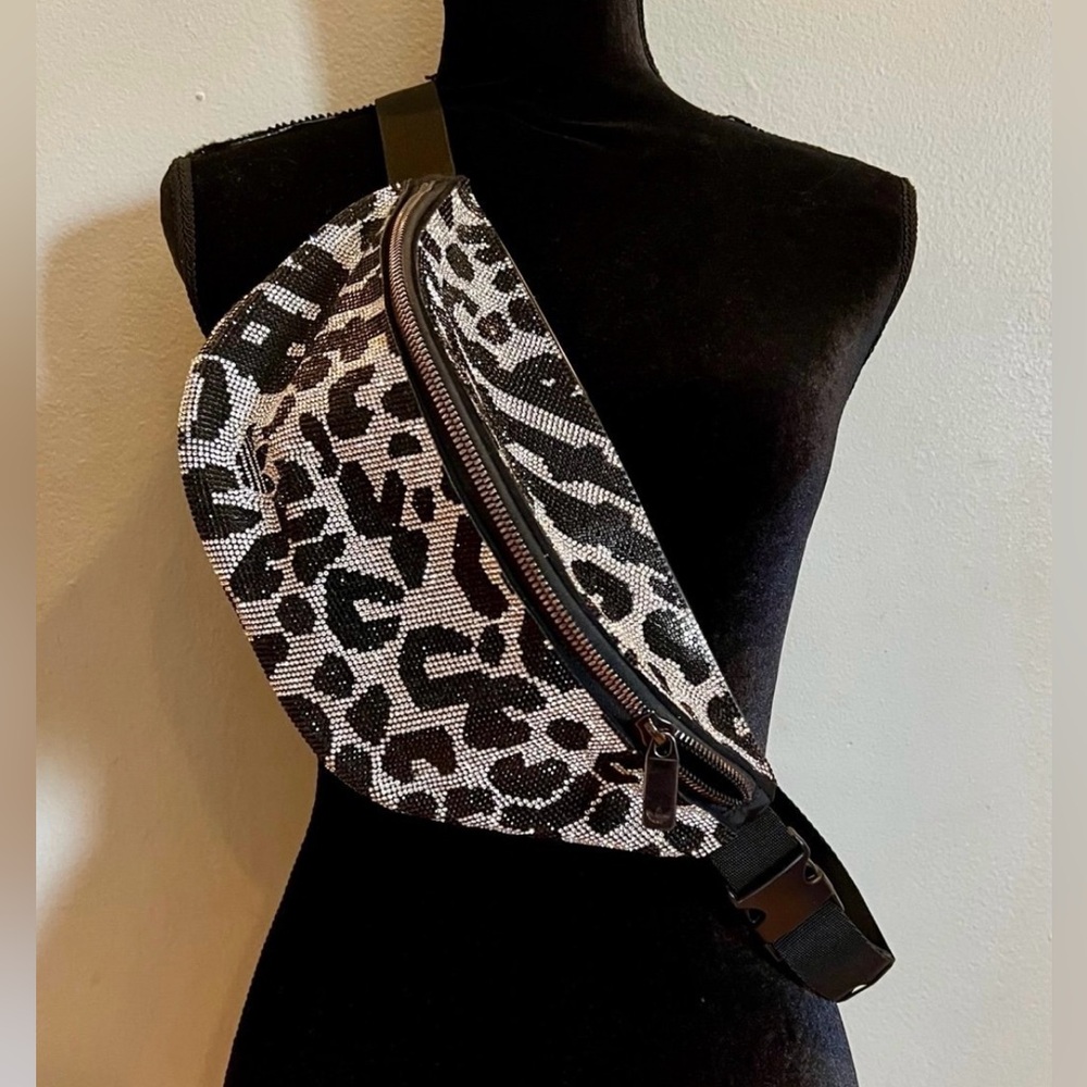 NWOT adidas Black and White Leopard Print Crossbody Belt Bag